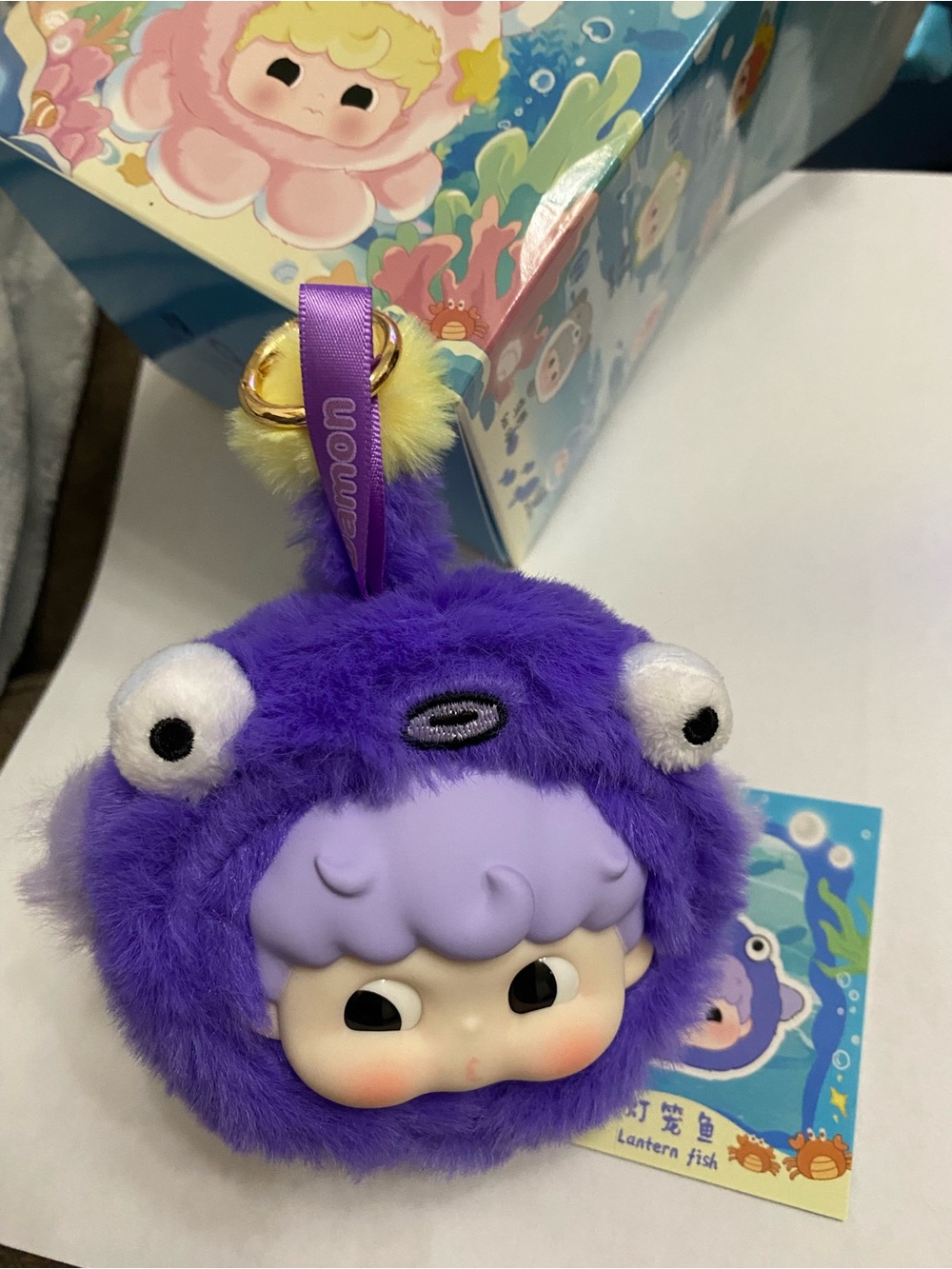 Baby three Plush Purple Bag Charm with Cute Face